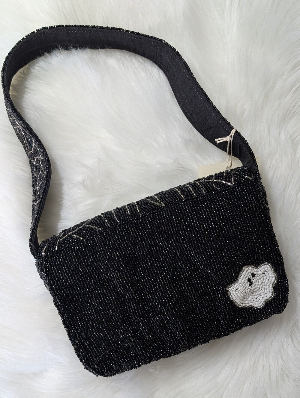 SOL and MER Halloween Ghost Motif Beaded Shoulder Bag w/ Spiderweb Design πΈοΈπ» - Picture 3 of 16